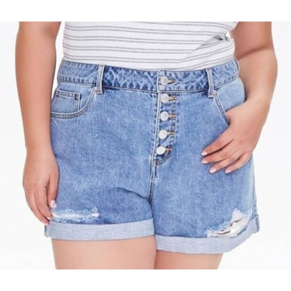 Forever 21 Jean Shorts Womens size 1X Cuffed Button Fly Distressed NEW WITH TAGS